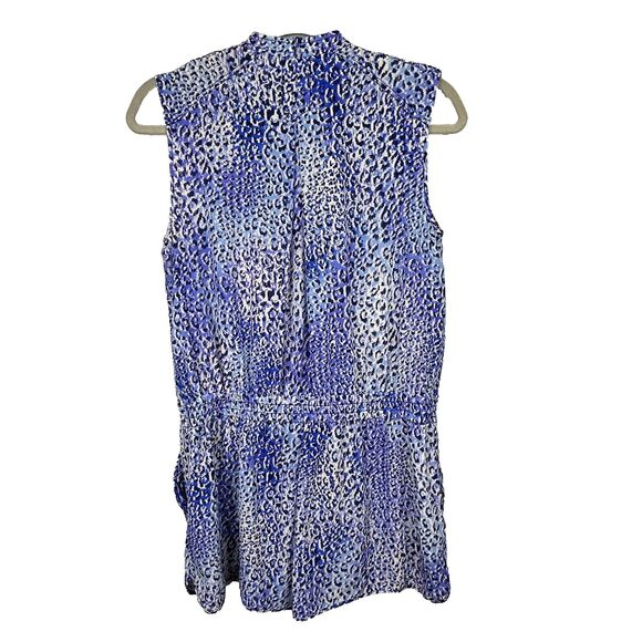 Rebecca Taylor Leo Fever Blue Leopard Silk Romper Short Jumpsuit Sleeveless sz 2 - Picture 8 of 16